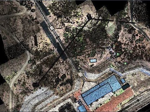 Análisis de la nube de puntos LiDAR en vista de planta sobre el trazado de la tubería de aducción Misicuni